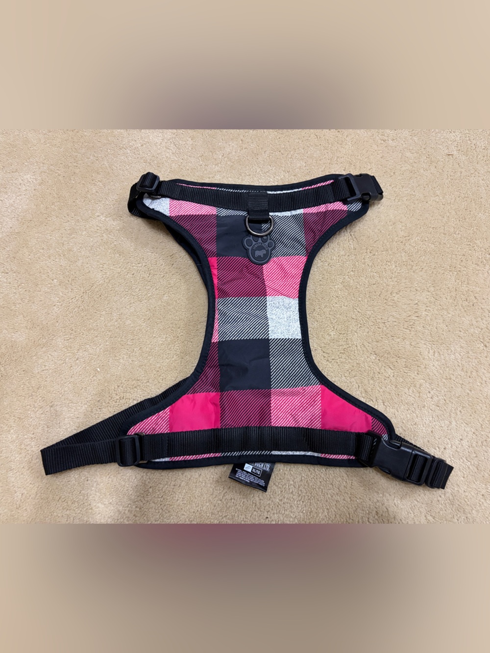Pink Plaid No-Pull Dog Harness with Reflective Trim size XL